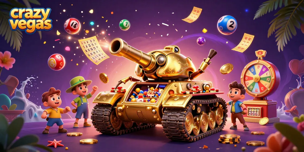 Experience the excitement of crazyvegas with our dynamic golden beetle tank casino illustration, complete with lively game elements.