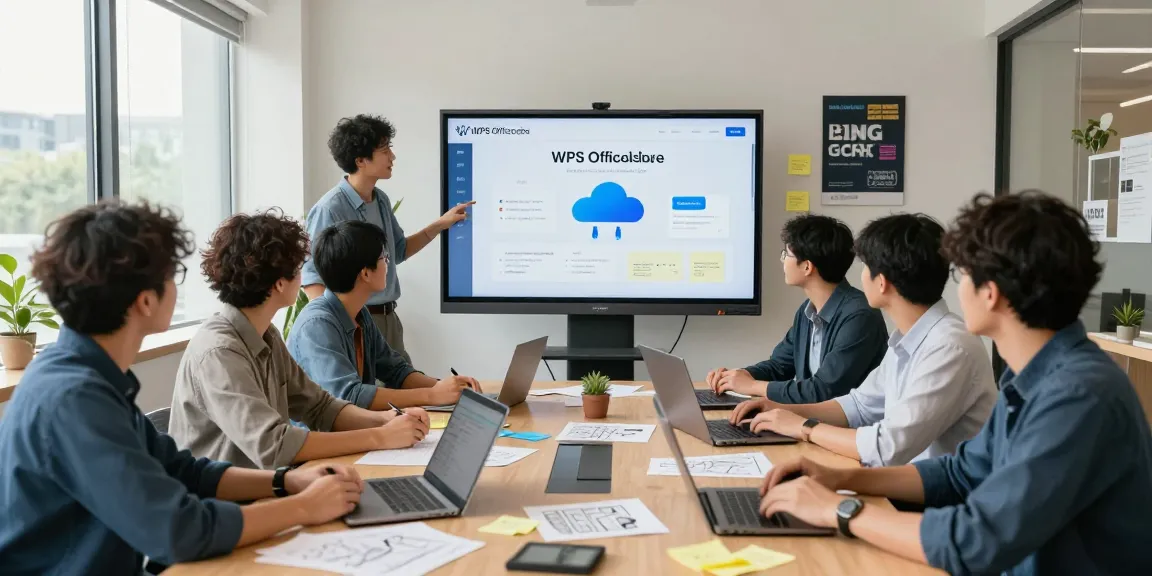Dynamic team introducing features from the WPS Official Website in a modern office.